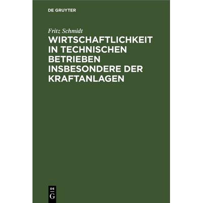 Wirtschaftlichkeit in technischen Betrieben insbesondere der Kraftanlagen, Gebundene Ausgabe von Fritz Schmidt, De Gruyter, 978-3-11-246013-9