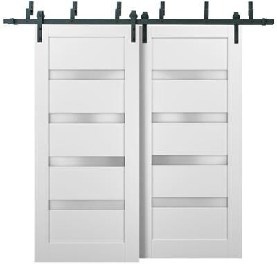 SARTODOORS Quadro 4113 White MDF Barn Bypass Doors with Frosted Glass