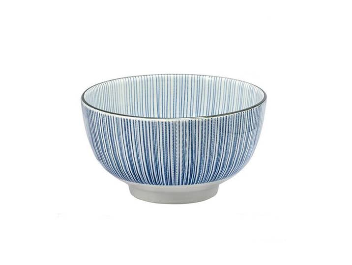 MINOYAKI, Bol à ramen japonais Mino Ware, Bol à nouilles en porcelaine bleu à rayures Tokusa de 6,2 pouces, Bol à soupe japonais pour donburi udon soba, Lot de 1