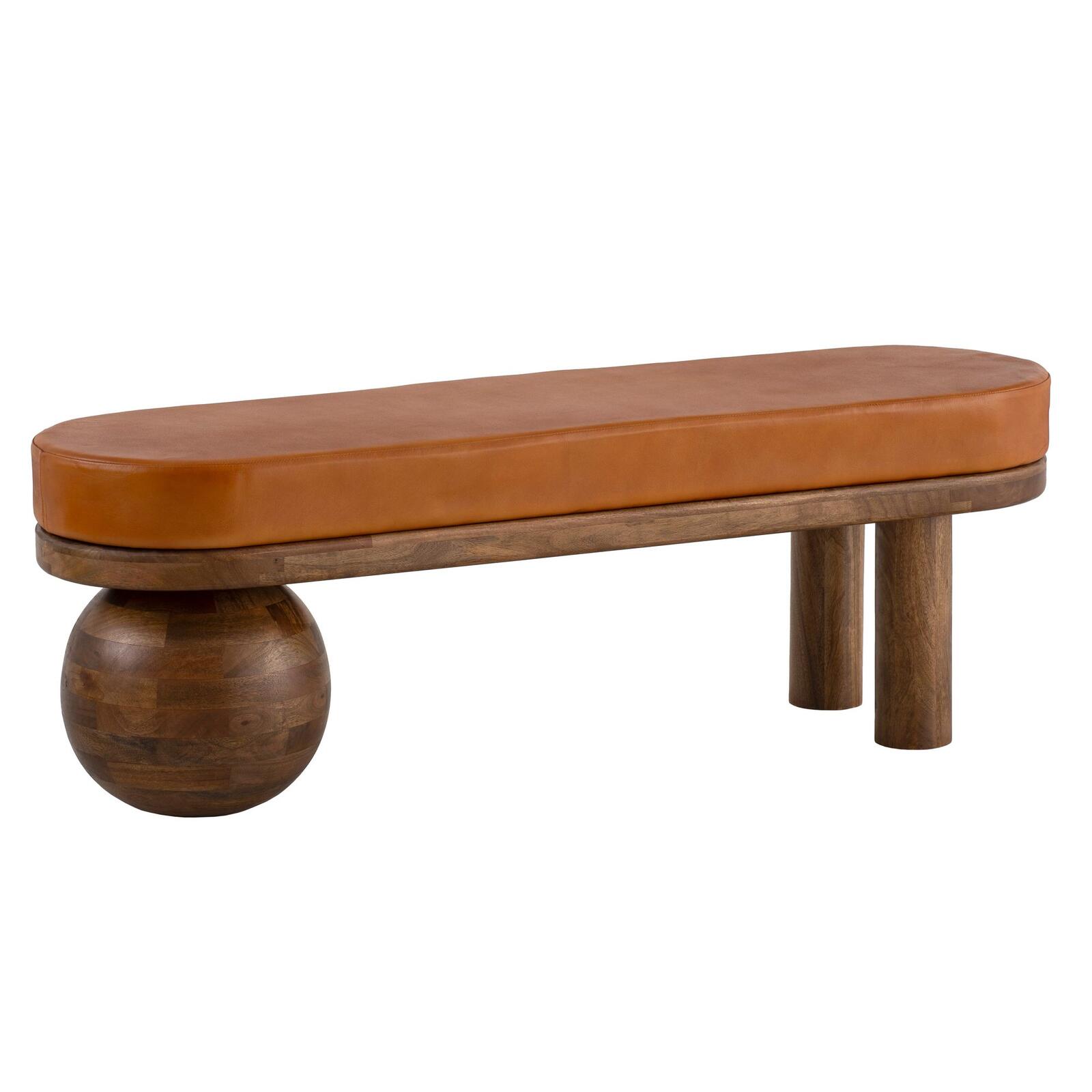 WOHNLING WL7.314 Sitzbank Ziegenleder Mango Massivholz 140x47x40 cm Braun