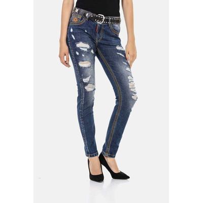 Slim-fit-Jeans CIPO & BAXX "Jeans", Damen, Gr. 26, Länge 32, blau, 98% Baumwolle, 2% Elasthan, unifarben, slim fit lang, Jeans Slim-fit-Jeans, in knalligem Design, WD455