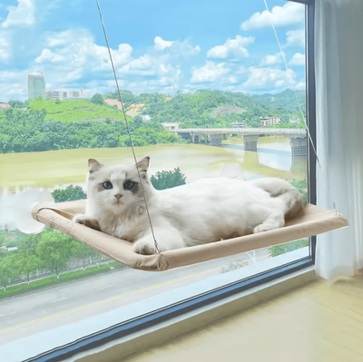 Inspire Curations CloudNest Ultra Soft Cat Window Hammock Bed For Cozy Sunbathing & Naptime khaki 13.78inx21.65in