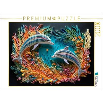 CALVENDO Puzzle Springende Delfine in Quilling Technik | 2000 Teile Lege-Größe 90 × 67 cm Foto-Puzzle für glückliche Stunden