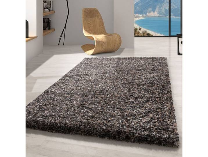 Carpetsale24 Tapis de salon chiné taupe 140x200 cm tapis shaggy à poils longs tapis moelleux