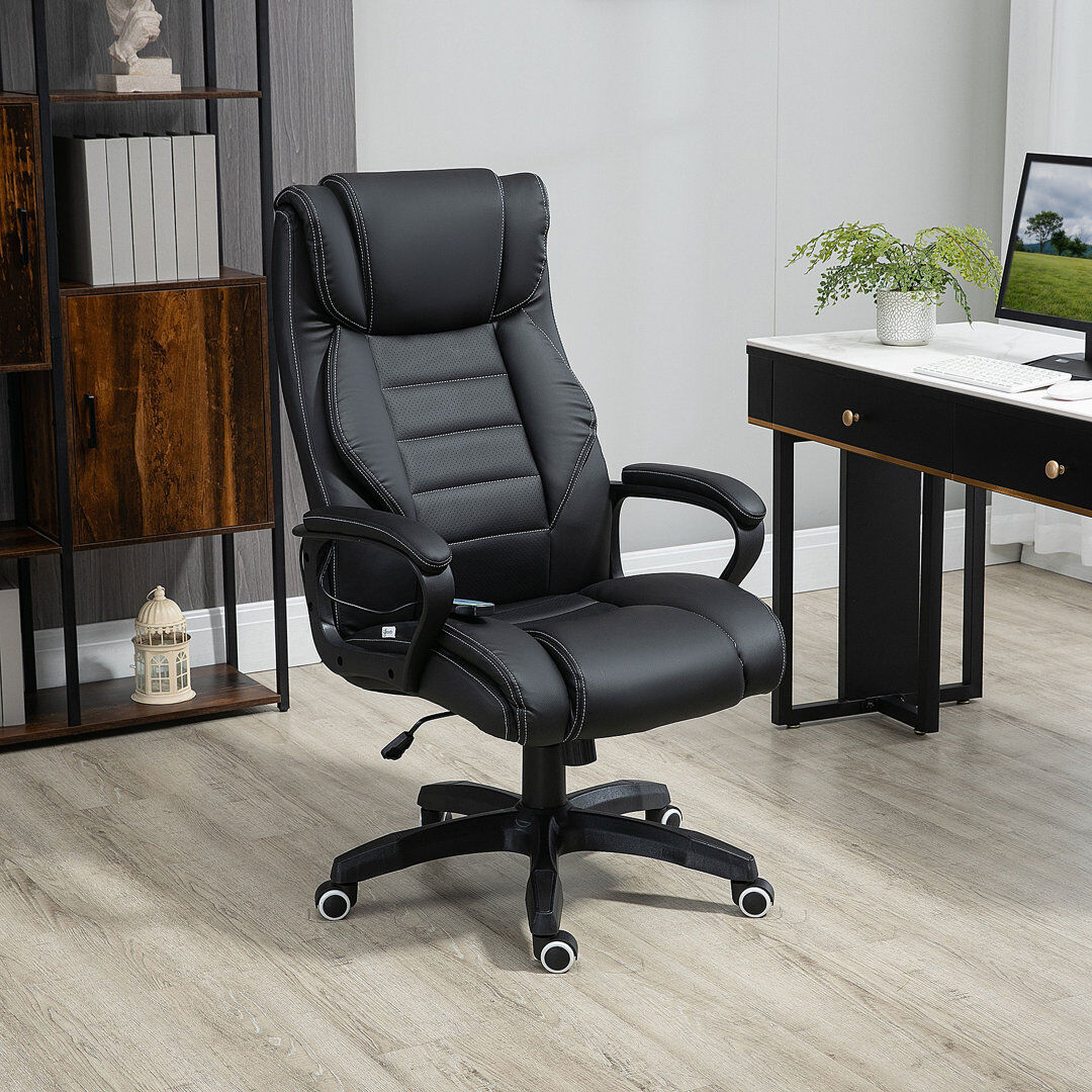 Zipcode Design Brock Office Chair, Computer Chair with 6-Point Massage, Black Black 120cm H X 64cm W X 74cm D