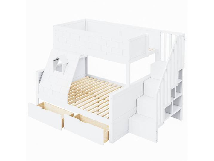 Evryae Etagenbett 90/200+140/200 mit Schubladen und Sicherheitstreppe, Weiß, 140x200 cm, Babymöbel & Kindermöbel, Kinderzimmer & Jugendzimmer, Stockbetten