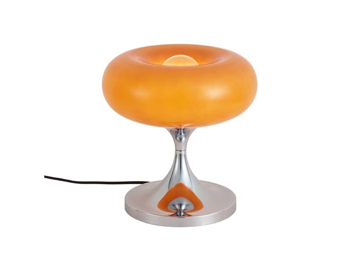 Qazqa Lampe De Table Rétro Chromée Avec Abat-jour En Verre Orange