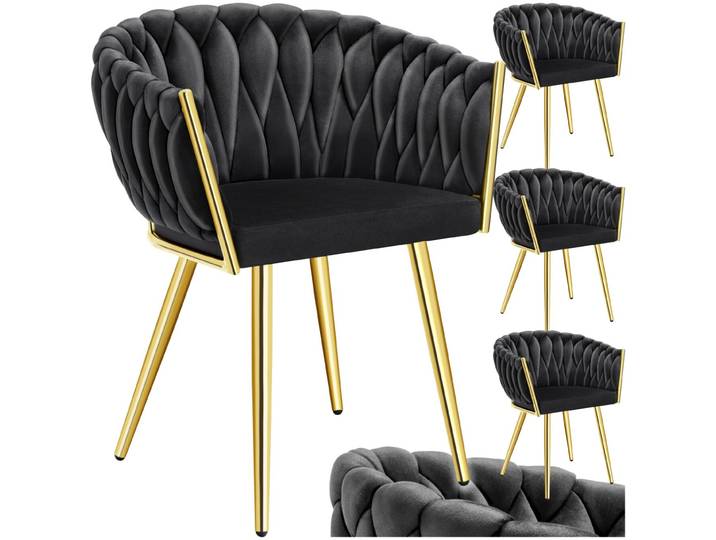 Set Esszimmerstuhl Astano Samt, Knotendesign - schwarz/gold, 4er Set
