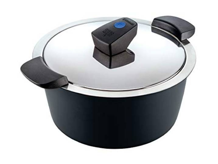 KUHN RIKON HOTPAN COMFORT Servierkasserolle 3 Liter/22 cm, induktion, Edelstahl, schwarz, Stainless Steel