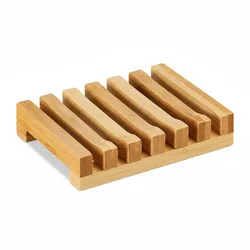 Relaxdays Seifenablage Bambus, mit Gitter, feuchtigkeitsresistent, Seifenhalter Stückseife, BxT 11,5 x 8,5 cm, natur