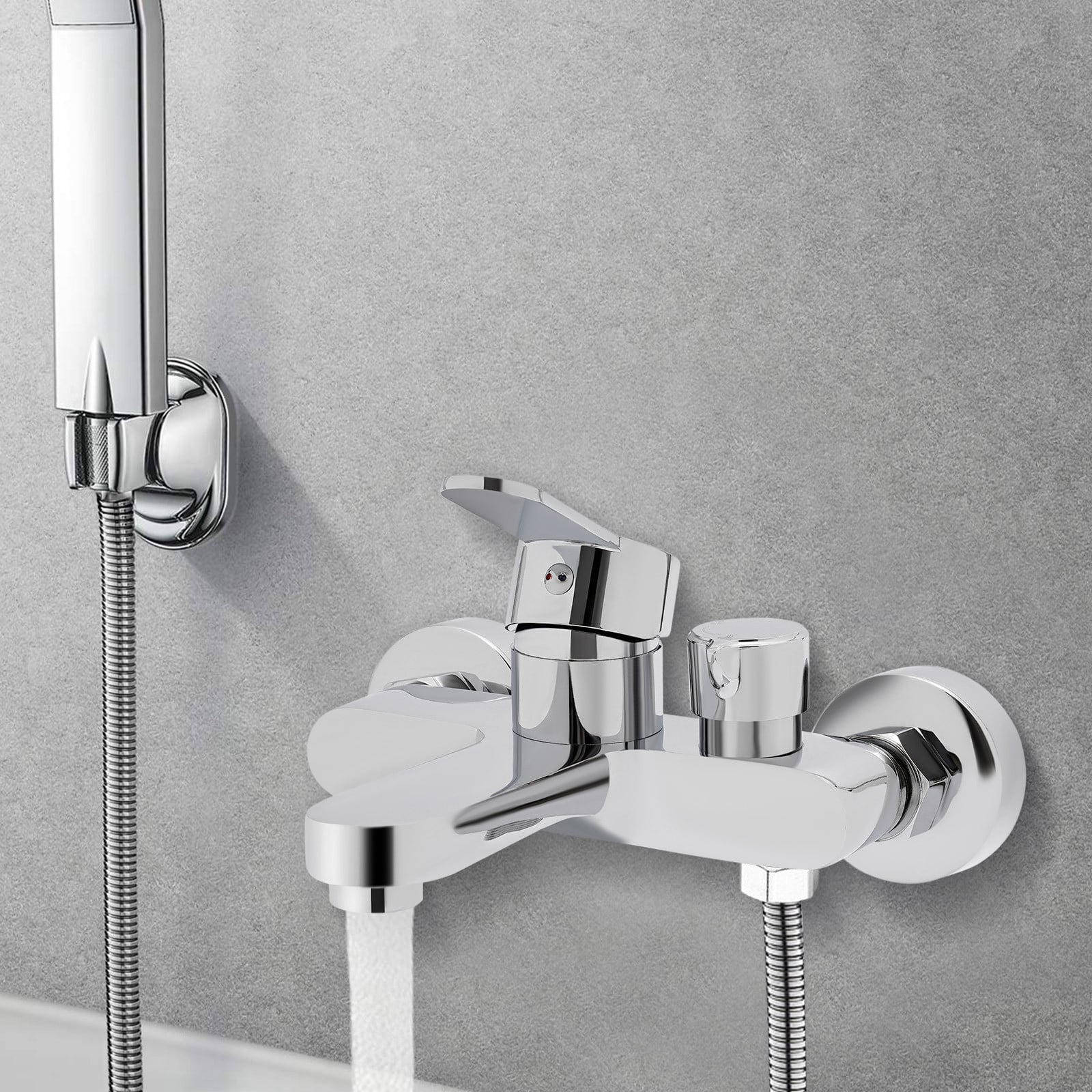 Easybuy Koperen wandmontage mengkraan met één hendel en sprayfunctie in zilver