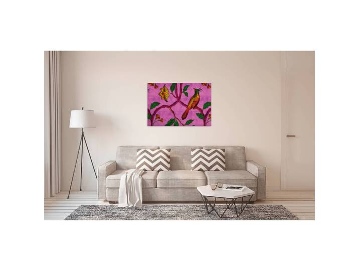 Impression sur toile Bird of Paradise Polyester PVC / Épicéa Multicolore/Rose 90 x 60cm
