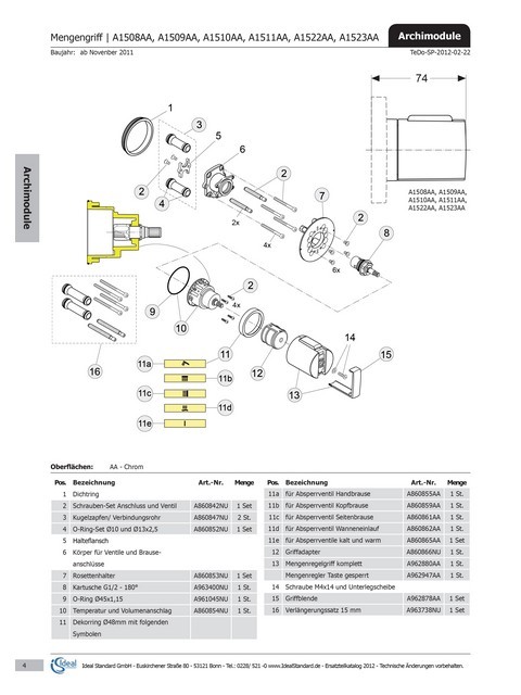 Ideal Standard Dekorring DEA, mit Symbol Seitenbrause, A860861AA Armaturenmodule A860861AA