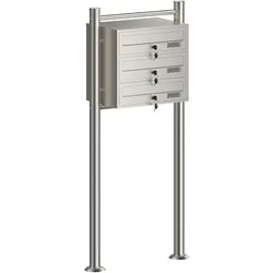 Wiltec, Briefkasten Zubehör, 3er Briefkastenanlage Edelstahl 512x270x1150mm Standbriefkasten Post