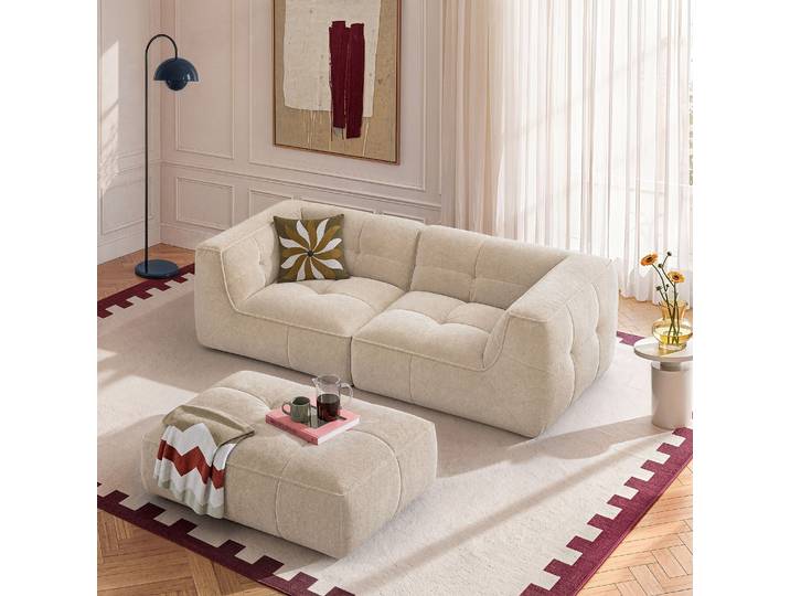 HABITAT - Canapé 3 places modulable avec repose-pieds en tissu - Sable - Orieto