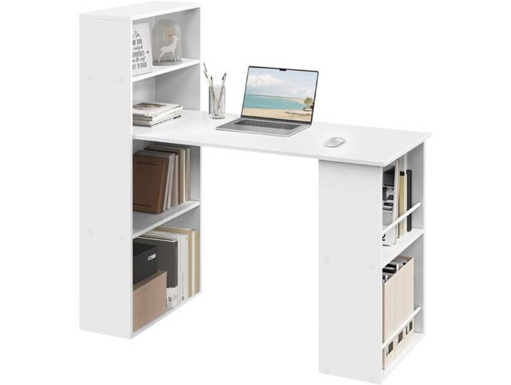 Bureau avec Étagères des Deux Côtés et Rangement 120x55 cm Blanc