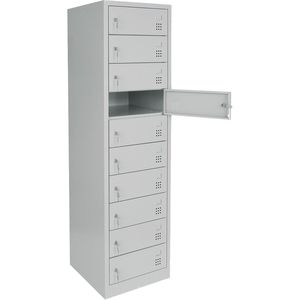 G-Office Schließfachschrank LSL.10, lichtgrau, 10 Fächer, 50 x 180cm, mit Zylinderschloss