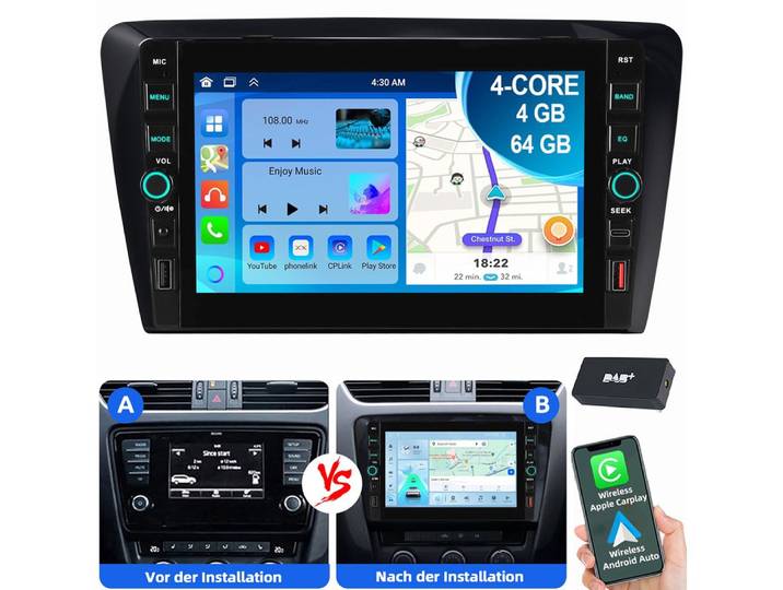 ESSGOO Für Skoda Octavia III 2014-2018 Carplay Android 15 Autoradio Autoradio (RDS, Digitalradio (DAB), FM, AM)