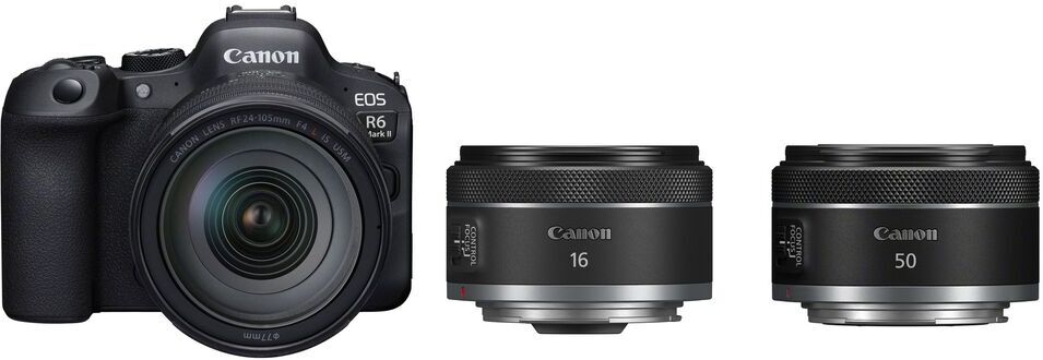 Canon EOS R6 Mark II + RF 24-105mm F4 L IS USM + RF 16mm f/2.8 STM + RF 50mm f/1.8 STM