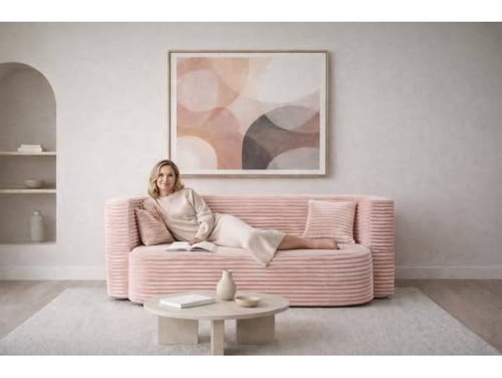 MyFoam Schaum-Sofa 3-Sitzer 200 cm mit Schlaffunktion, Abnehmbarer Bezug, modern & bequem (Hellrosa)