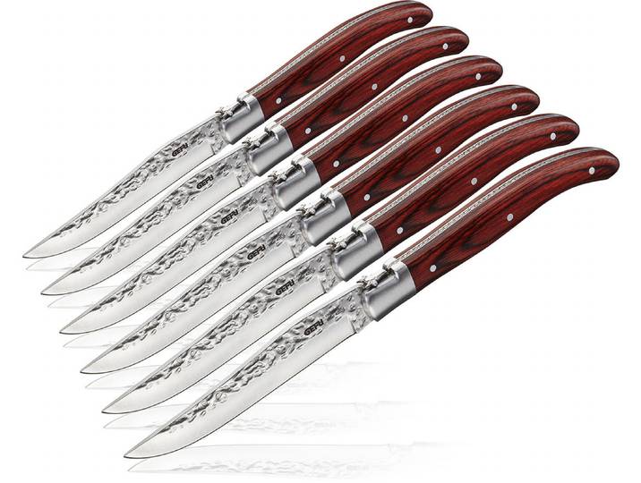 Steakbesteck GEFU RANCHO , silber, 7 Stk., Klingenstahl, Massivholz, Essbesteck-Sets, Steakbesteck, scharfe Klingen, ergonomisches Design, stilvolles Set