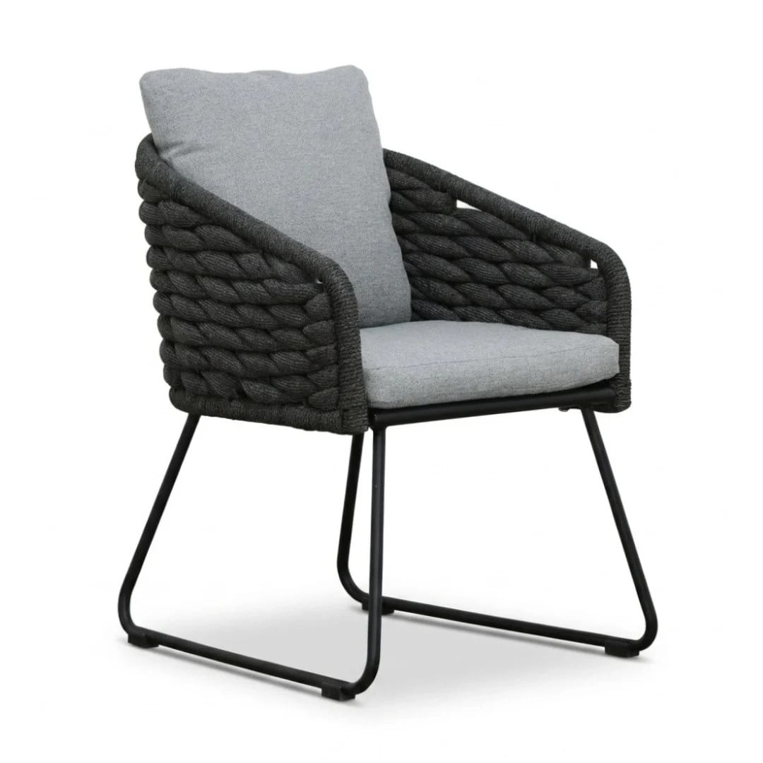 Flora dining tuinstoel met touw en aluminium in Stone Grey