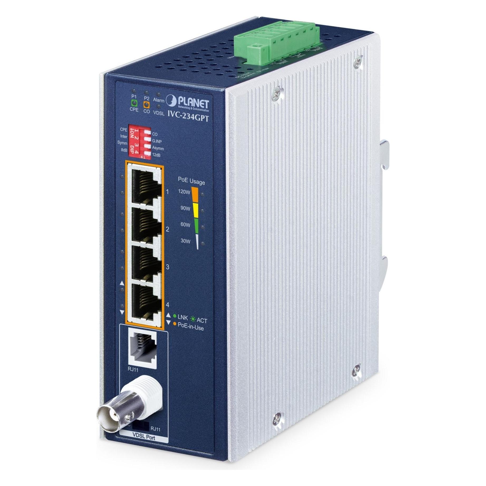 Planet 4-Port 1G Ethernet PoE to VDSL2 Extender IVC-234GPT (IVC-234GPT)