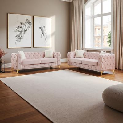 ZWYO HOSIMU Velvet Sectional Sofa Set with Solid Wood Frame and 4 Cushions (6-Seat)