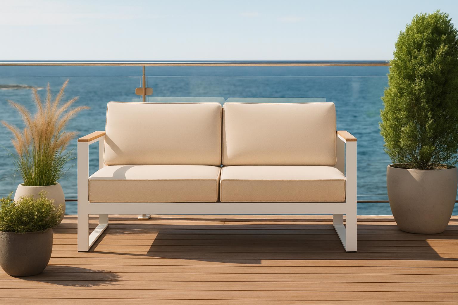 Couch für 2 Personen, Modell Casablanca, beige, mit Holzarmlehnen