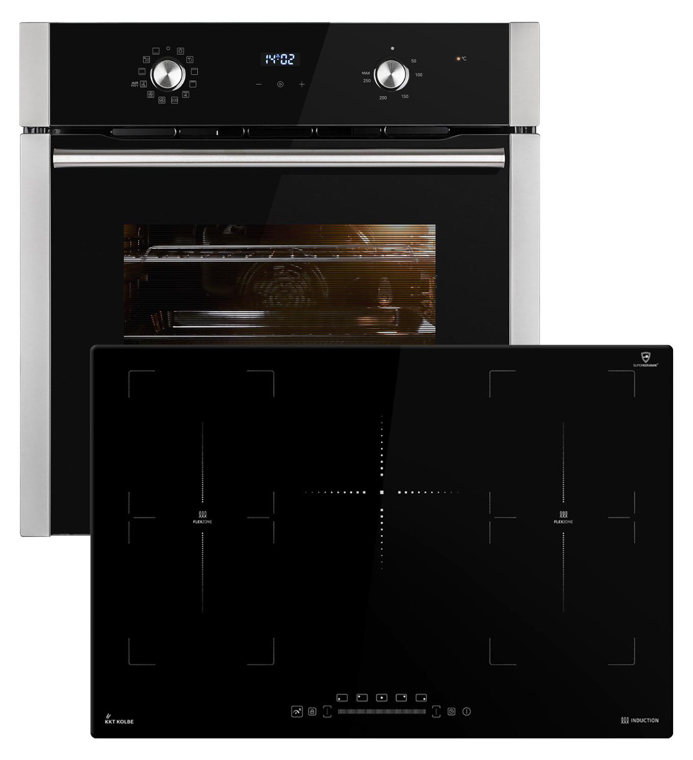 Herdset: 60cm Einbaubackofen BO8810SS + 77cm Induktionskochfeld IH87705FZ | Heißluft | Teleskopauszüge | Automatik-Timer | 2-fach Wärmeschutzverglasung | Kindersicherung | SET8810IH77FZ