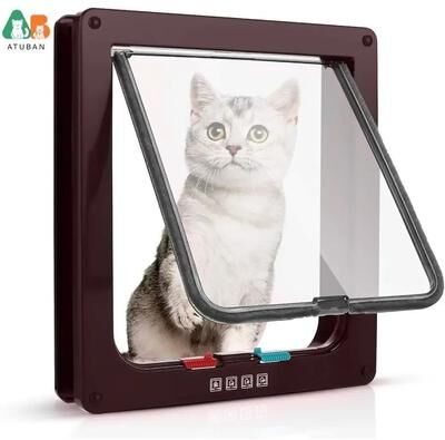 Inspired Living ATUBAN 4 Way Locking Cat Door Weatherproof Pet Flap For Interior & Exterior Doors brown 28x25x5.3cm