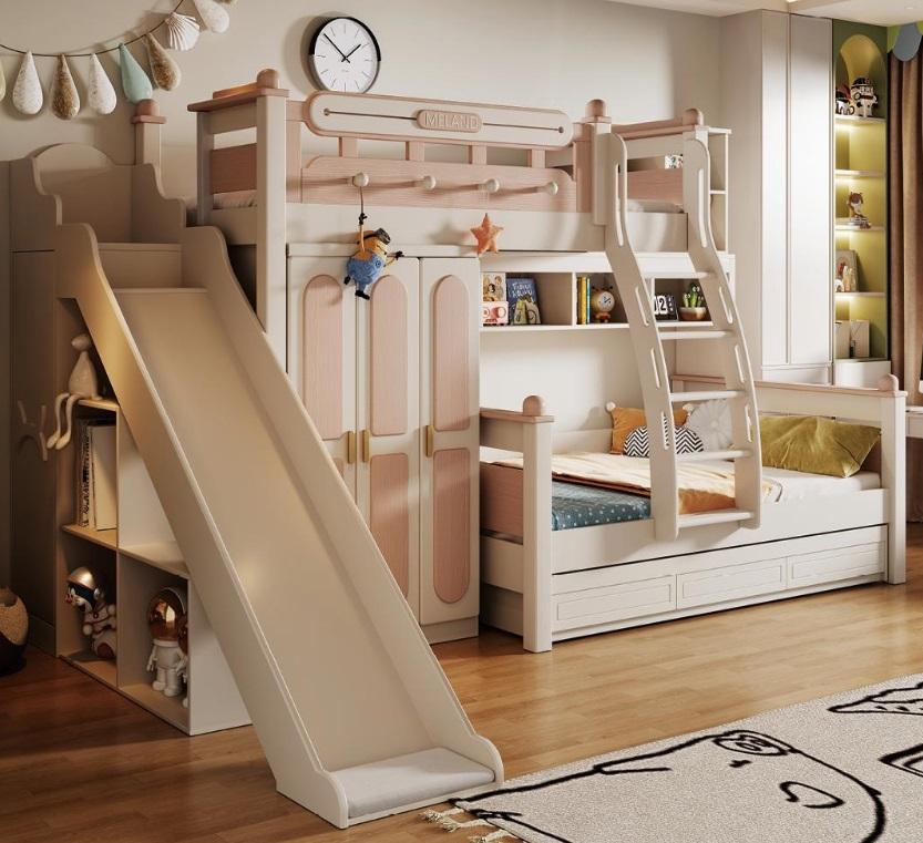 Kinderbett Etagenbett Holz weiß - Hochbett Doppelstockbett mit Rutsche