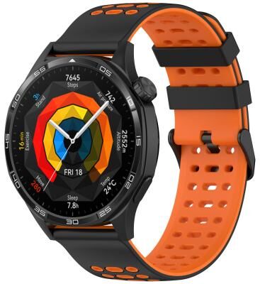 Everyday Crate Huawei Watch 22mm Band Two Tone Silicone Watch Strap With Quick Release Design black+orange