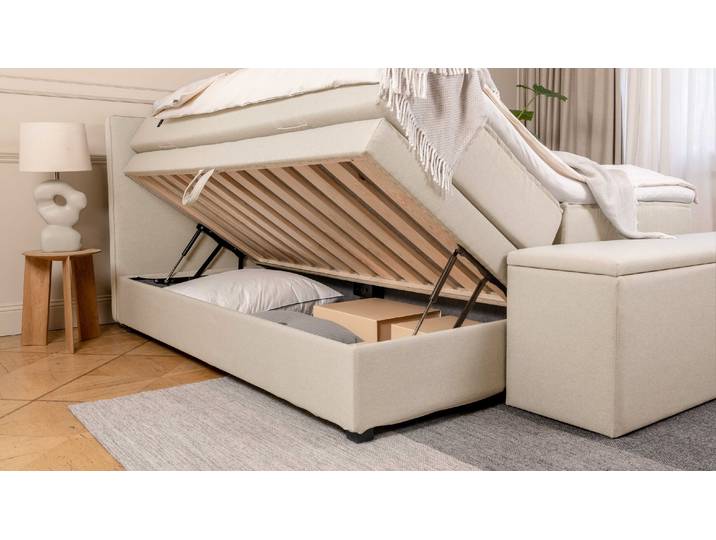 BRUNO Boxspringbett Premium mit Bettkasten 160x200cm in Beige Matratzen-Härtegrad: Links H3 / Rechts H3 extra viel Stauraum & individuell konfigurierbar