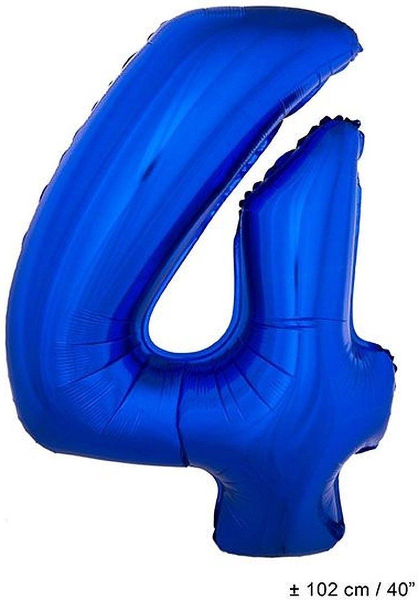 Folieballon Blauw Cijfer 4 Groot