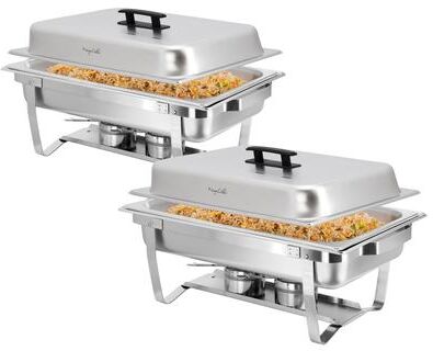 MegaChef 9.5 Quart Foldable Stainless Steel Professional Chafing Dish/Food Warmer/Buffet Server Serving Trays, Set of 2