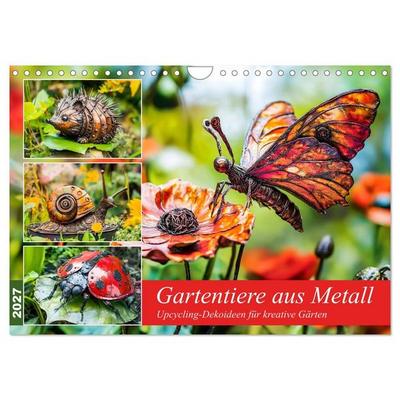 Gartentiere aus Metall - Upcycling-Dekoideen für kreative Gärten (Wandkalender 2027 DIN A4 quer), CALVENDO Monatskalender