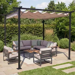 Pergola MCW-C42, Garten Pavillon, stabiles 6cm-Gestell + Schiebedach ~ 3,5x3,5m creme