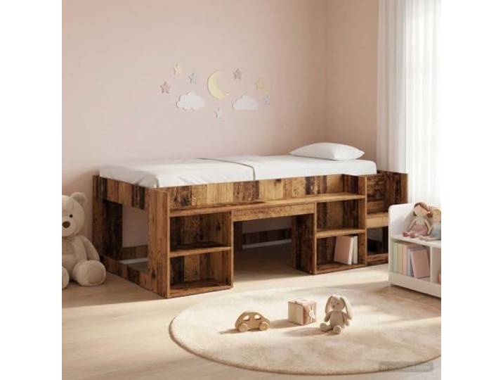 RJPLMFV Bettgestell für Kinder, mit Regalen, Holz Feste Latten, integrierte Aufbewahrung, modernes Design, einfache Montage, Verwendung im Innenbereich