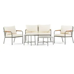 RATTATAN Garten-Set aus lackiertem Metall mit Sofa, 2 Sesseln und 2 Tischen, abnehmbare Kissen, elegantes Design für Terrasse, Veranda, Hotel – Jesolo