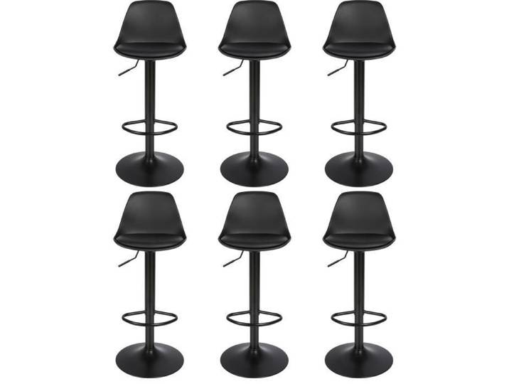 Lot de 6 Tabourets de Bar HUOLE - Noir - Siège en PU - Hauteur Réglable - Pivotant