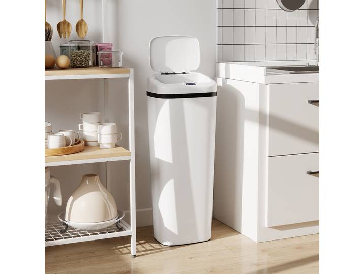 HOMCOM Poubelle Automatique 50L Acier Inox Blanc