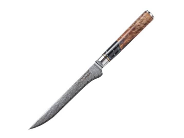 Tsume Filetiermesser Onyx, Klingenlänge 15cm, Echtes Damast Küchenmesser, 67 Schichten VG10 Edelstahlkern mit schwarzem und weißen Kunstharz und Holz Handgriff, Rasiermesserscharf