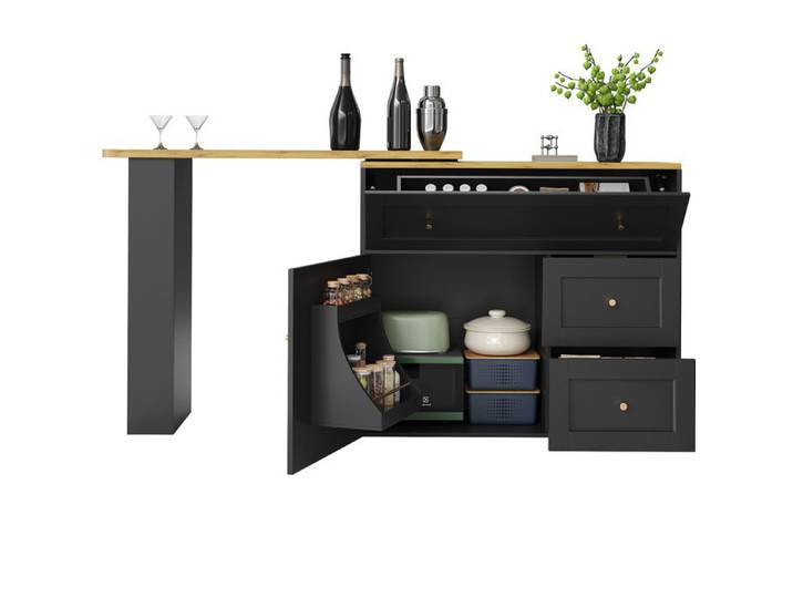 Comptoir bistrot télescopique table de bar extensible îlot de cuisine noir 138-204×39×105 cm