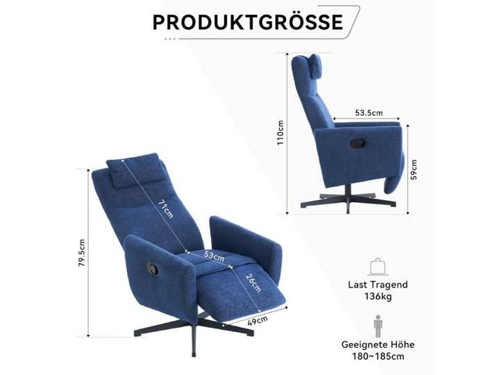 022 Fauteuil relax confortable avec fonction chaise longue - Fauteuil TV chenille avec repose-pieds fauteuil d'allaitement pivotant