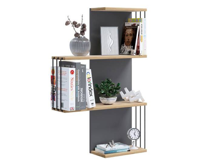 Livetastic Wandboard, Eichefarben, Anthrazit, Holzwerkstoff, 68x98x19 cm, Wohnzimmer, Regal, Wandboards