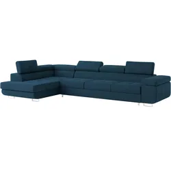 ECKSOFA VICENTE Blau Velours-Stoff mit Schlaffunktion