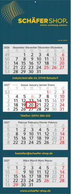 Schäfer Shop Select 4-Monatsplaner 2027, Wandkalender, faltbar, Datumsschieber, Kalendarium für D/GB/F/NL, Feiertage rot, B 330 x H 900 mm, Papier