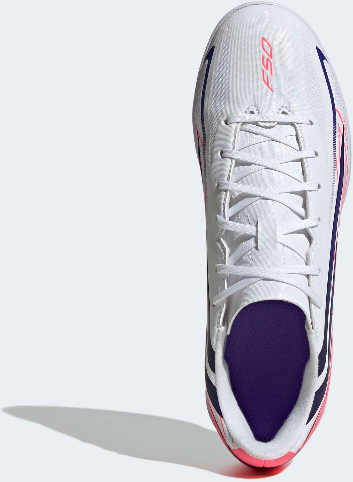 Fussballschuh ADIDAS PERFORMANCE "F50 HYPERFAST CLUB", Gr. 48, pink (cloud weiß, solar lila, solar turbo), Synthetik, Schuhe Fussballschuh, für Hallenboden cloud weiß, solar lila, solar turbo 48