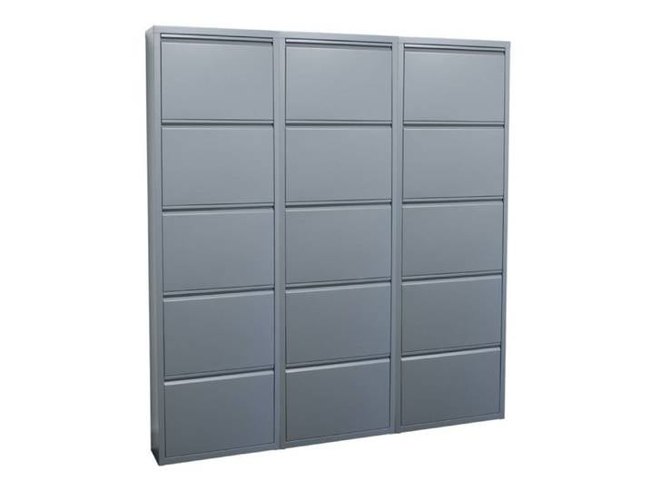 Pisa Armoire à chaussures à 15 rabats/portes en métal gris. Livré entièrement monté.